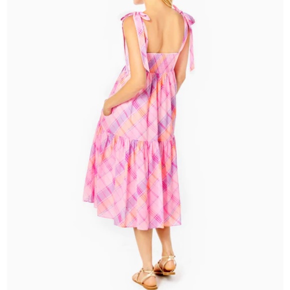 NWT Lilly Pulitzer Anlee Cotton Midi Dress Pink Isle Madras Plaid - Picture 4 of 7